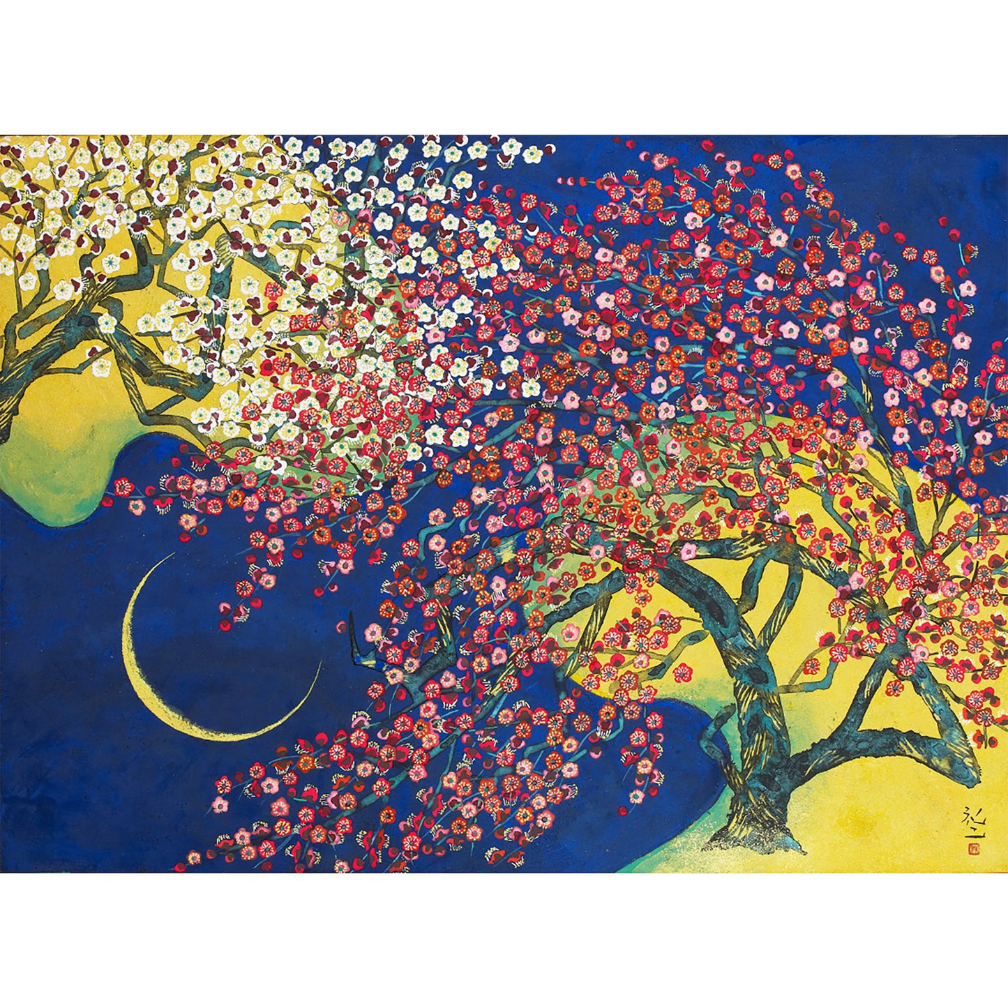 平松礼二「紅白梅 月図」(FGR)